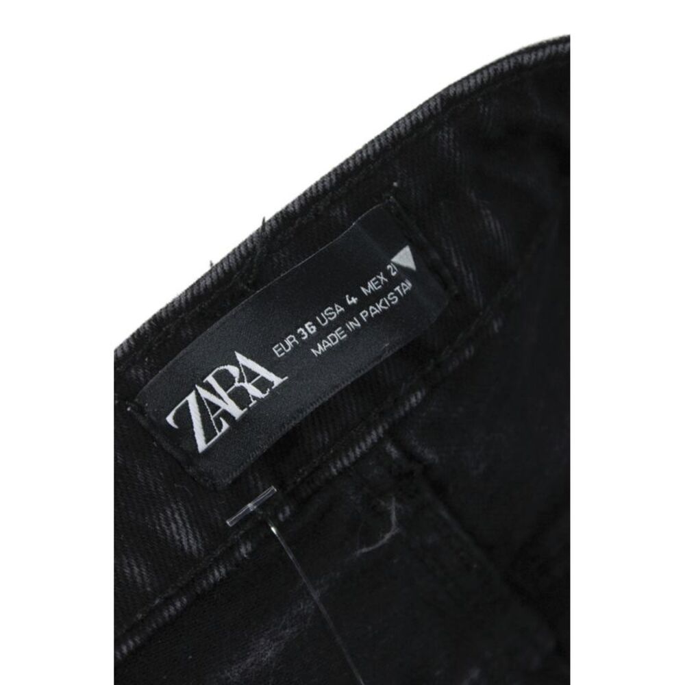 Zara Womens Straight Black Jeans Cotton Mid Rise Button Size 4 - Picture 5 of 6